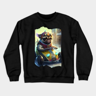 Cyberpunk Pug Super Kart Racing Crewneck Sweatshirt